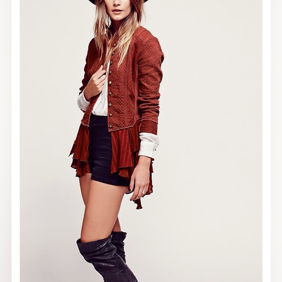 Free People Military Ruffles Romance Patchwork Layered Ruffled Coat Jacket - Picture 1 of 6